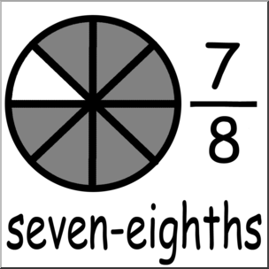 Clip Art: Labeled Fractions: 08 7/8 Seven Eighths B&W