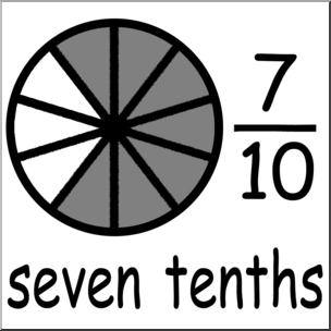 Clip Art: Labeled Fractions: 10 7/10 Seven Tenths B&W