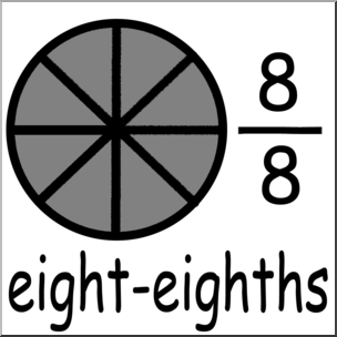 Clip Art: Labeled Fractions: 08 8/8 Eight Eighths B&W