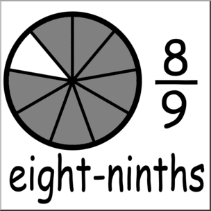 Clip Art: Labeled Fractions: 09 8/9 Eight Ninths B&W