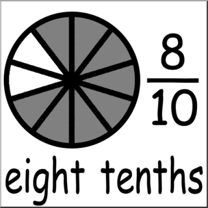 Clip Art: Labeled Fractions: 10 8/10 Eight Tenths B&W