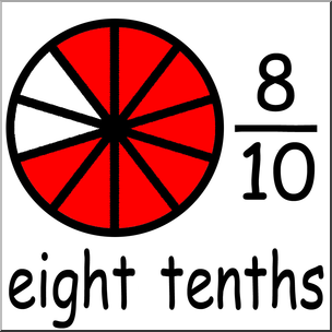 Clip Art: Labeled Fractions: 10 8/10 Eight Tenths Color