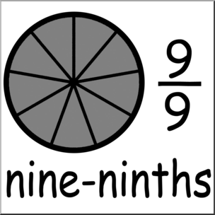 Clip Art: Labeled Fractions: 09 9/9 Nine Ninths B&W
