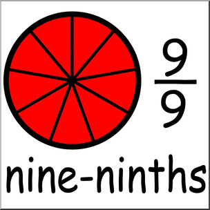 Clip Art: Labeled Fractions: 09 9/9 Nine Ninths Color