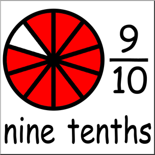 Clip Art: Labeled Fractions: 10 9/10 Nine Tenths Color