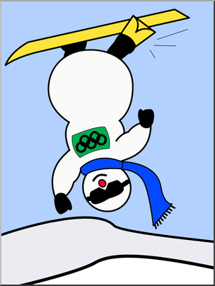 Clip Art: Cartoon Olympics: Snowman Freestyle Skiing Color