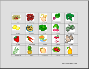 Spanish: Bingo de frutas y verduras.