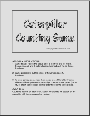 Board Game: Caterpillar Counting (pre-k/primary) -b/w