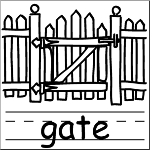 Clip Art: Basic Words: Gate B&W Labeled