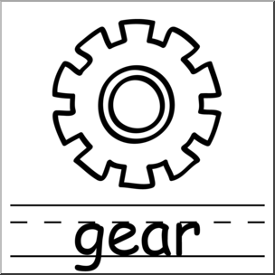 Clip Art: Basic Words: Gear B&W Labeled