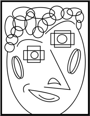 Clip Art: Abstract Portraits: Geometric Face B&W