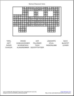 German: Word Search – Classroom Items