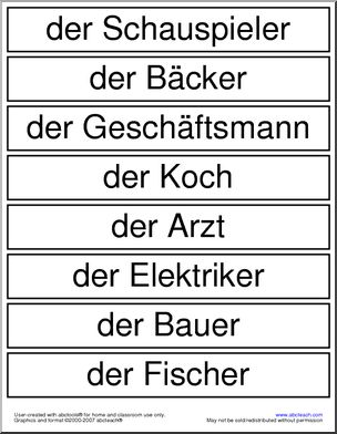 German: Word Wall – Professions