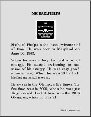 Biography: Michael Phelps Olympic Swimmer (Grades 1 & 2)