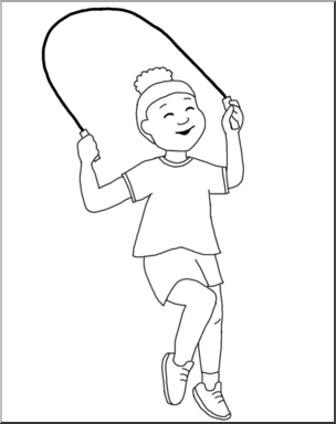 Clip Art: Kids: Girl Jumping Rope B&W