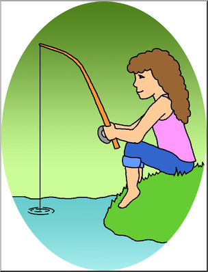 Clip Art: Kids: Girl Fishing Color
