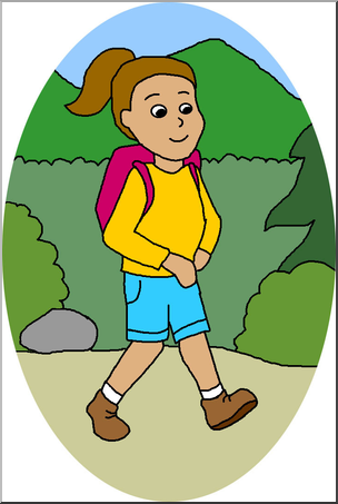 Clip Art: Kids: Girl Hiking Color