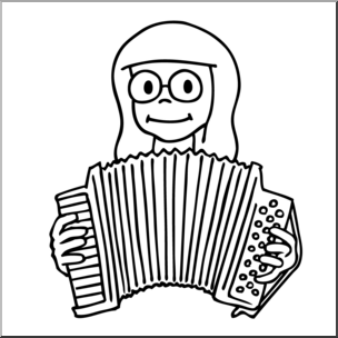 Clip Art: Girl Playing Accordion B&W