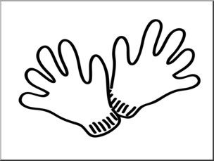 Clip Art: Basic Words: Gloves B&W Unlabeled