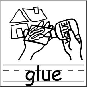 Clip Art: Basic Words: Glue B&W Labeled