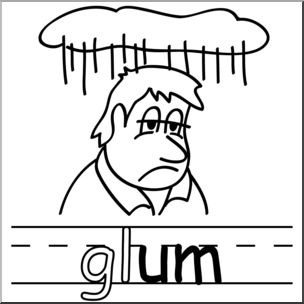 Clip Art: Basic Words: -um Phonics: Glum B&W