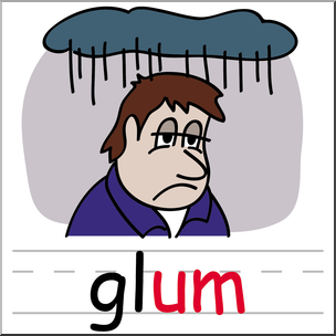 Clip Art: Basic Words: -um Phonics: Glum Color