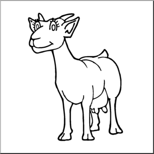 Clip Art: Cartoon Goat: Nanny Goat B&W