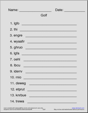 Unscramble the Words: Golf Terminology