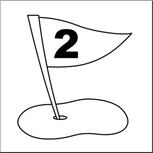 Clip Art: Number Set 3: Golf Flag 02 B&W
