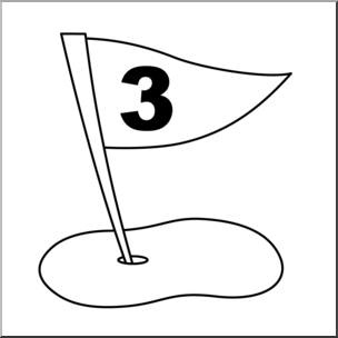 Clip Art: Number Set 3: Golf Flag 03 B&W