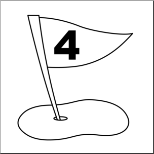 Clip Art: Number Set 3: Golf Flag 04 B&W
