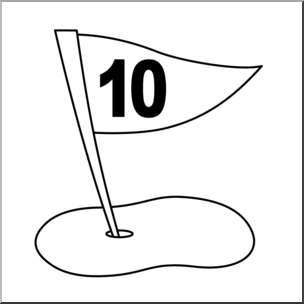 Clip Art: Number Set 3: Golf Flag 10 B&W