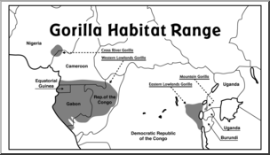 Clip Art: Habitat Map: Gorilla Grayscale