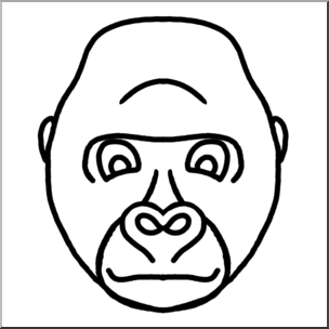 Clip Art: Cartoon Animal Faces: Gorilla B&W