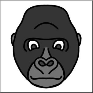 Clip Art: Cartoon Animal Faces: Gorilla Grayscale