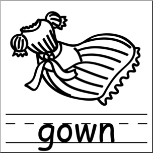Clip Art: Basic Words: Gown B&W Labeled