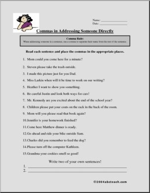 Worksheet: Commas – with names (2)