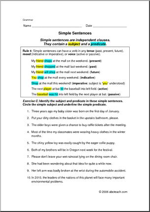 Grammar- Simple Sentences (elem/upper elem) Worksheets