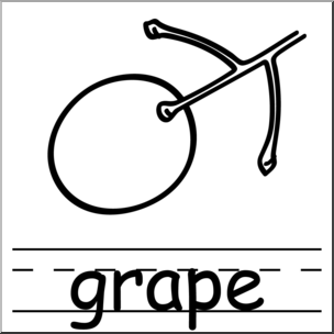 Clip Art: Basic Words: Grape B&W Labeled