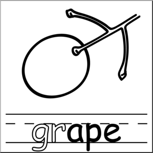 Clip Art: Basic Words: -ape Phonics: Grape B&W