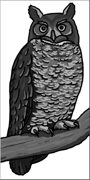 Clip Art: Great Horned Owl Grayscale