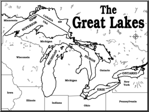 Clip Art: Great Lakes Map 1 B&W Labeled