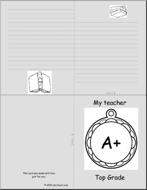Greeting Card: A+ Teacher Ribbon (foldable) (k-1)