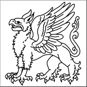 Clip Art: Heraldry: Heraldic Griffin B&W