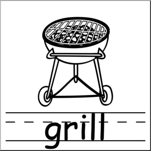 Clip Art: Basic Words: Grill B&W Labeled