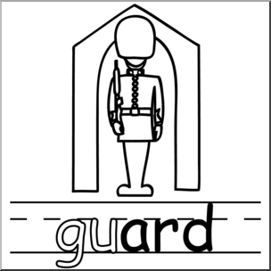 Clip Art: Basic Words: -ard Phonics: Guard B&W