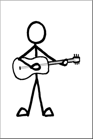 Clip Art: Stick Guy Guitar Player B&W