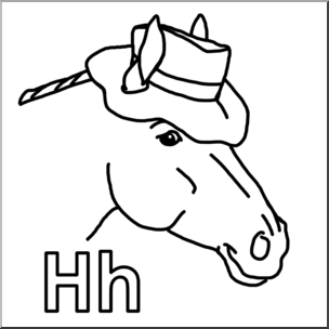 Clip Art: Alphabet Animals: H – Horse Has a Hat (B&W)