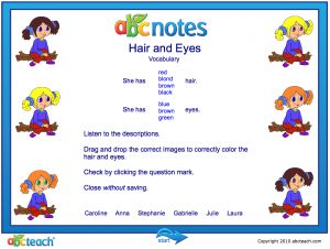 Interactive: Notebook: ESL: Hair and Eyes Game (Audio)