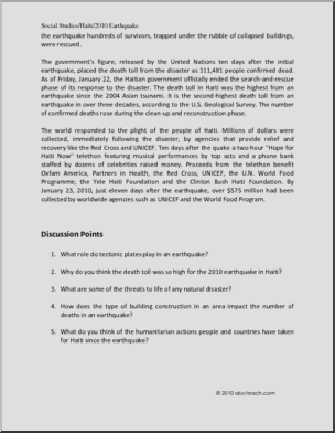 Comprehension: 2010 Haiti Earthquake (upper elem/mid-school)